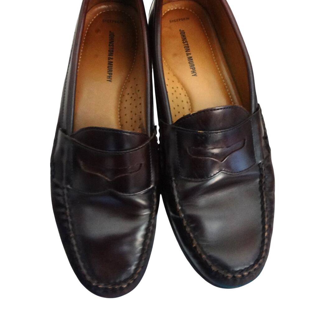 Vintage Johnston Murphy Hayes Burgundy Maroon Oxblood Leather Penny Loafer 11.5 - Picture 4 of 10